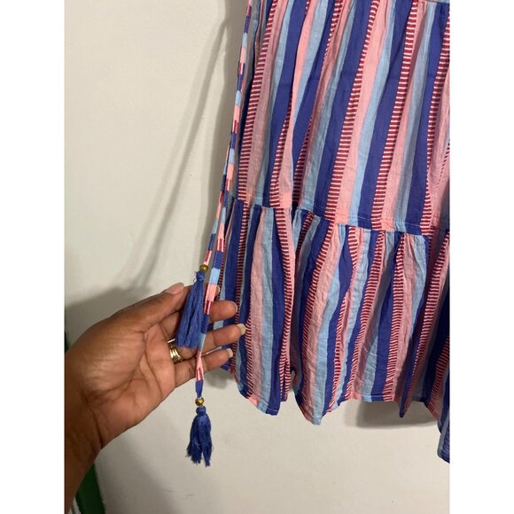 OLIPHANT Striped Tassel Tiered Dress | Boho Summer Mini | Vacation Resort Wear - Picture 6 of 14